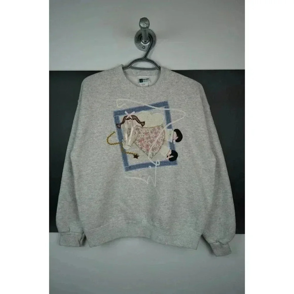 Vintage Sweatshirt 90s Gray Artistic Design Women's Large #637 - Picture 1 of 8